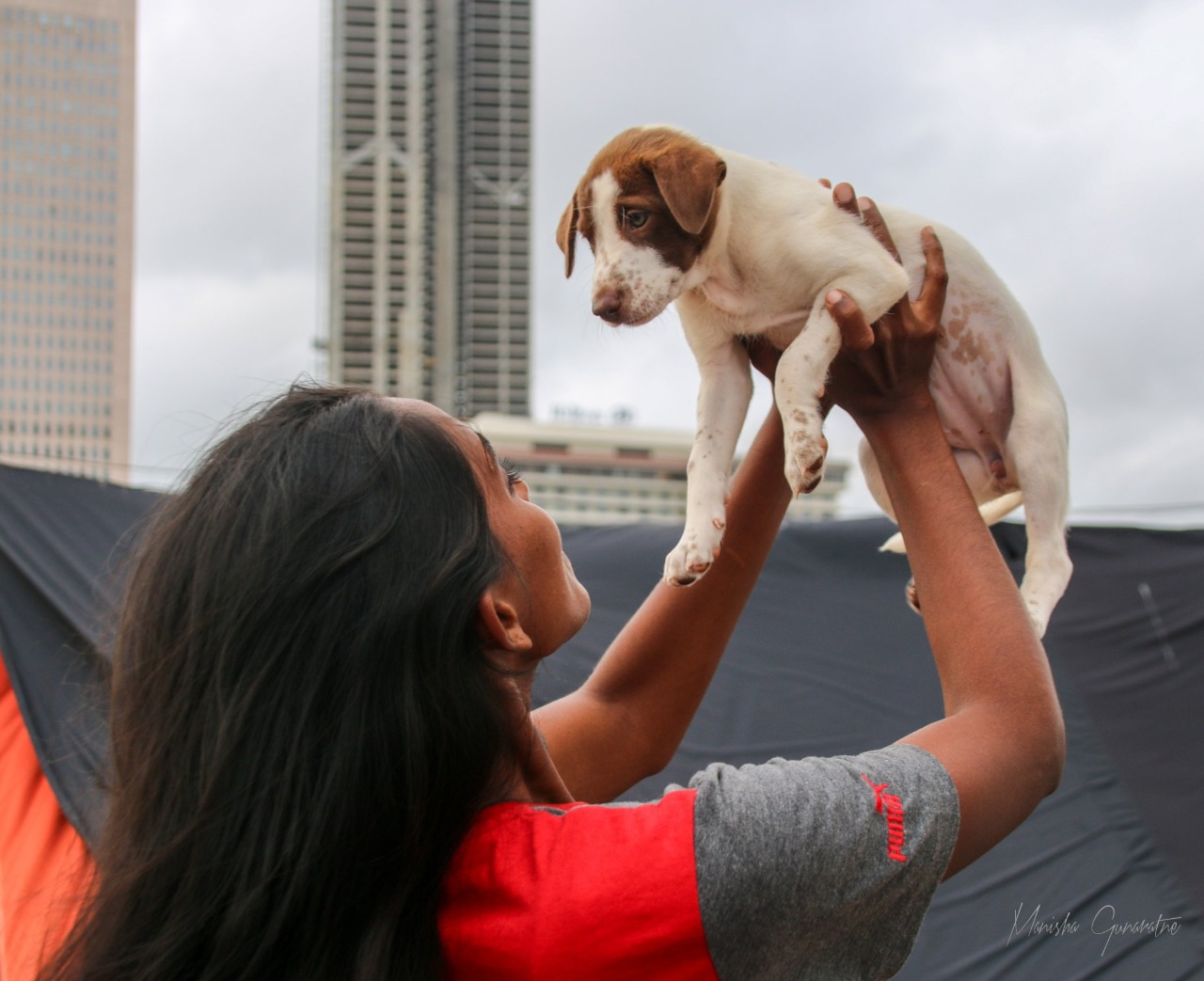 අරගලයේ රාමු බිඳින පොටෝ ගන්න තාත්තයි දුවයි.